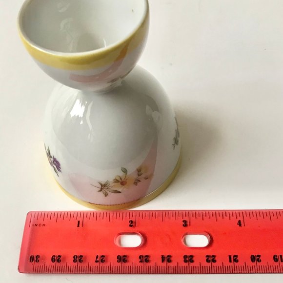 Vintage Porcelain Floral Gold Gilded Egg Cups Yellow White Flowers Pink Blue - Picture 8 of 15